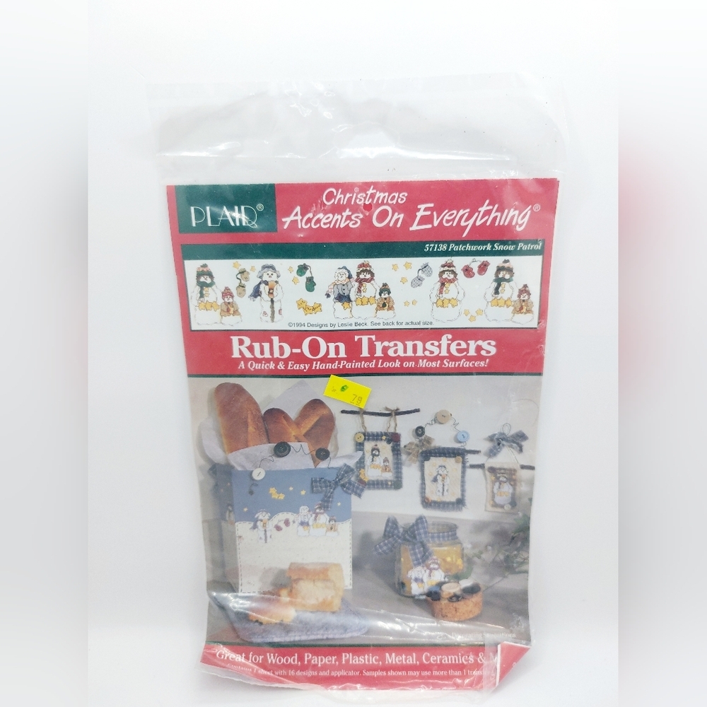 Vtg Plaid Rub-On Transfers 57138 Christmas Patchwork Snow‎ Patrol